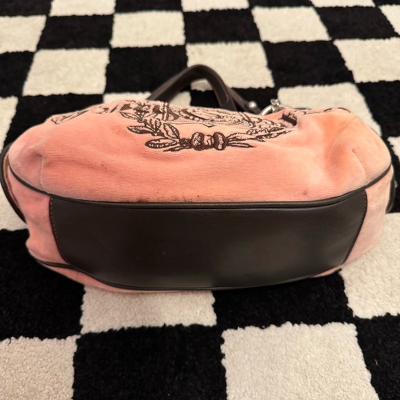 Vintage Juicy Couture Pink Logo Velour Hobo Handbag Purse - Picture 7 of 16